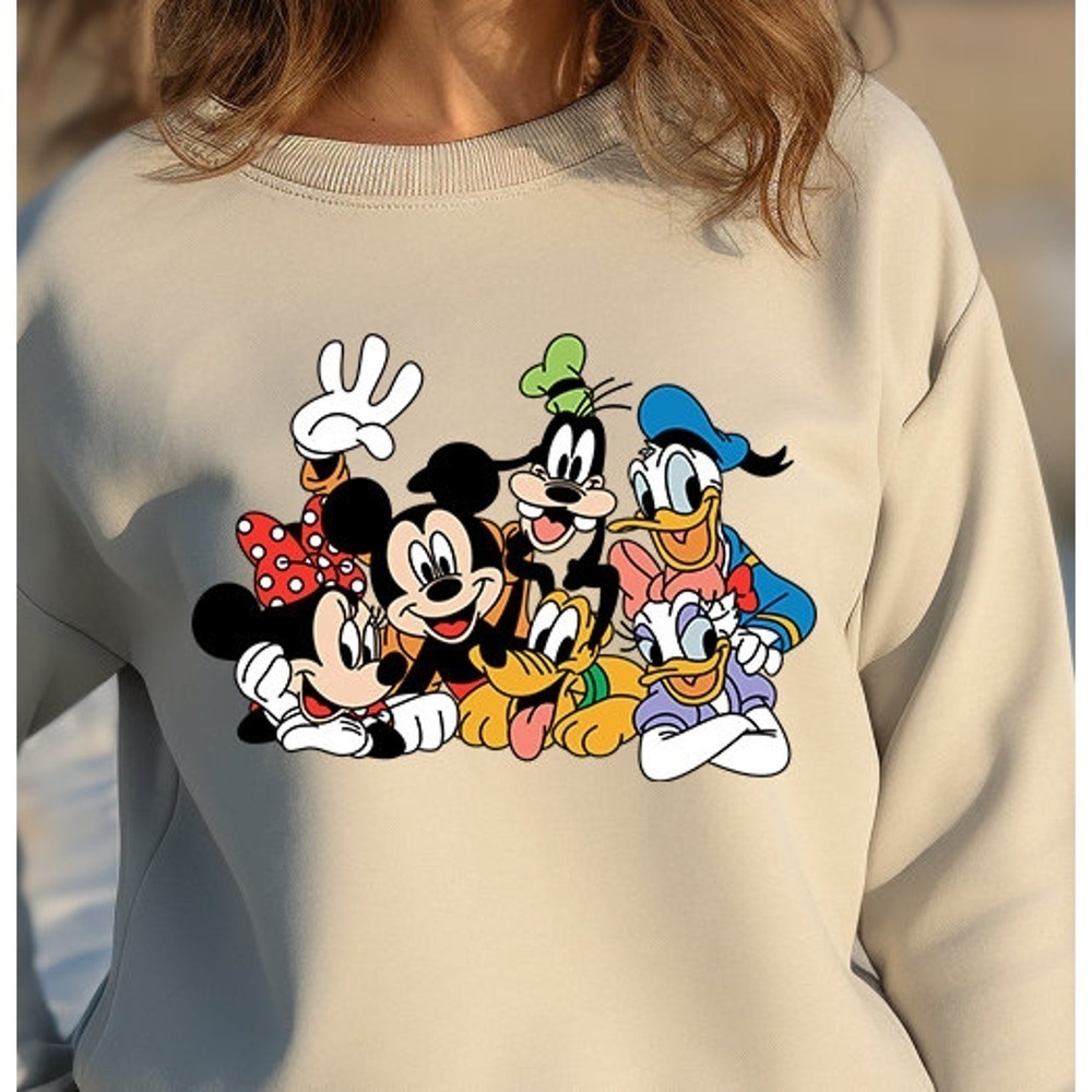 Mickey and Friends White Unisex Crewneck Sweatshirt